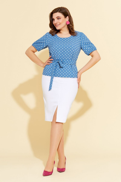 Блуза, юбка Милора-стиль 893 голубой+горох - фото 1