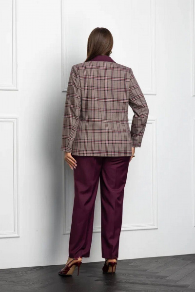 Брюки и жакет костюм в стиле Dandy с клеткой Gold Style 2668 бордо - фото 5