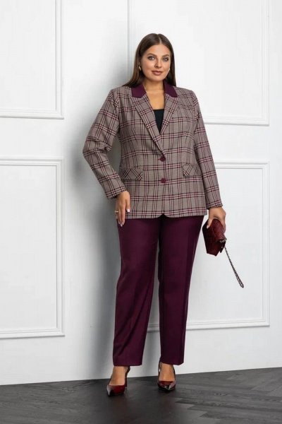 Брюки и жакет костюм в стиле Dandy с клеткой Gold Style 2668 бордо - фото 4