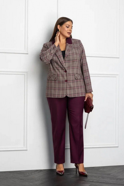 Брюки и жакет костюм в стиле Dandy с клеткой Gold Style 2668 бордо - фото 1