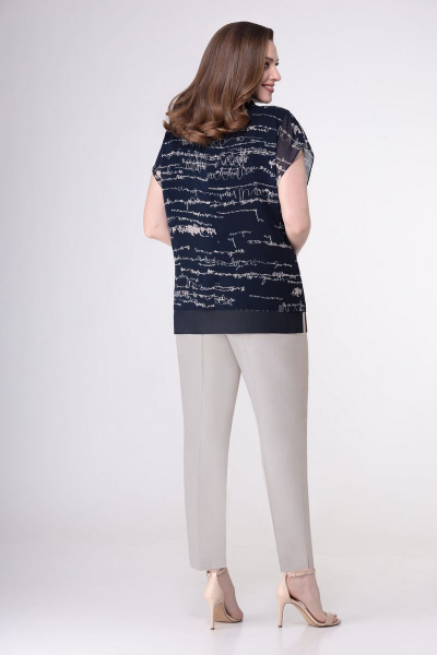 Блуза, брюки VOLNA 1190 темно-синий+беж - фото 2