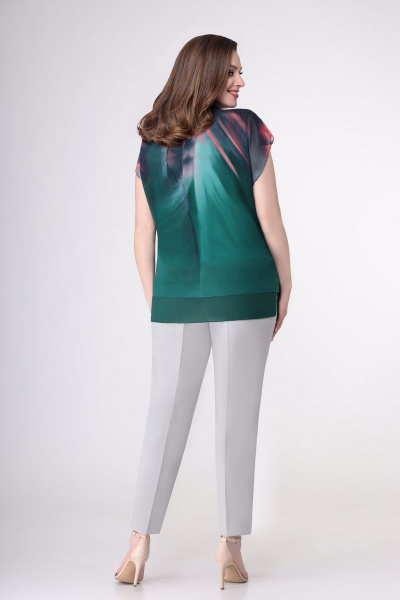 Блуза, брюки VOLNA 1190 изумруд+бежево-оливковый - фото 2