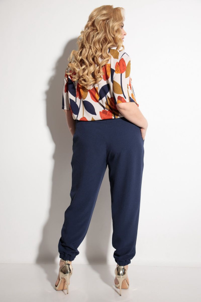 Блуза, брюки Michel chic 1230 оранжевый+синий - фото 5