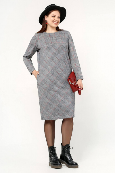 Платье с эффектной люрексной тесьмой и карманами из трикотажа La rouge 52642 клетка - фото 2