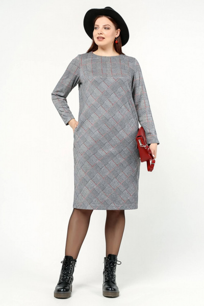 Платье с эффектной люрексной тесьмой и карманами из трикотажа La rouge 52642 клетка - фото 1