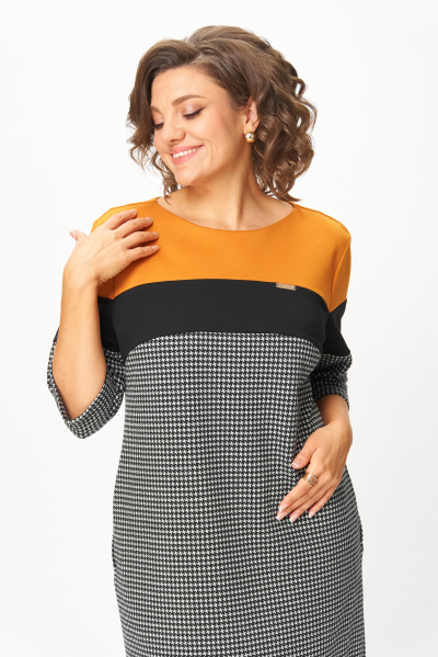 Изящное женское платье гусиная лапка,горчица Michel chic 2188 гусиная лапка,горчица - фото 6