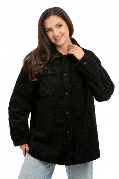 Черное демисезонное пальто с съемным поясом и накладными карманами Golden Valley 7152 черный - фото 1