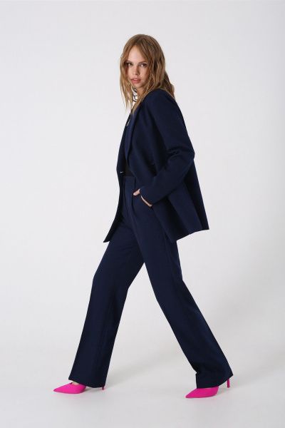 Длинные брюки из текстиля в деловом стиле с высокой посадкой PiRS 4644 синий - фото 2