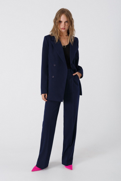 Длинные брюки из текстиля в деловом стиле с высокой посадкой PiRS 4644 синий - фото 1