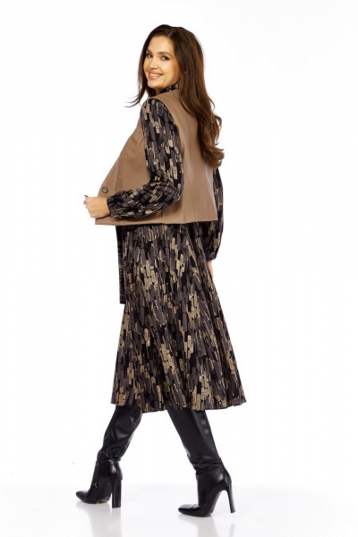 Жилет, платье Милора-стиль 1380/1 черный+капучино_штрихи - фото 3