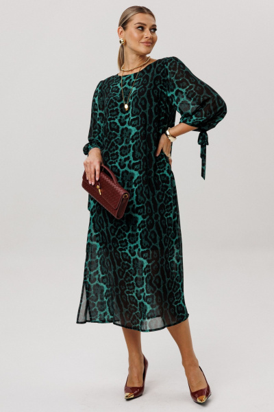 Платье Anelli 1733 леопардовый_изумруд - фото 4