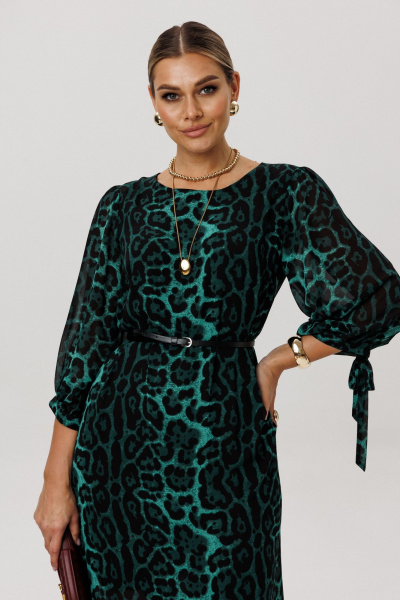 Платье Anelli 1733 леопардовый_изумруд - фото 3