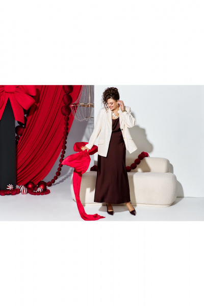 Блуза, жакет, юбка Vittoria Queen 27233 кремово-шоколадный - фото 11