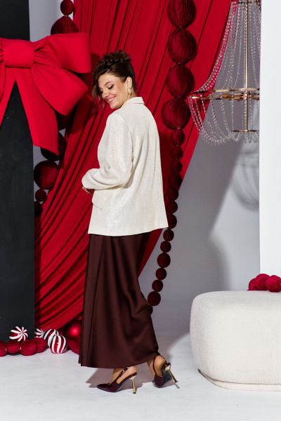 Блуза, жакет, юбка Vittoria Queen 27233 кремово-шоколадный - фото 6