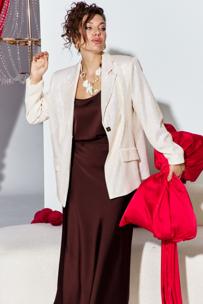Блуза, жакет, юбка Vittoria Queen 27233 кремово-шоколадный - фото 3