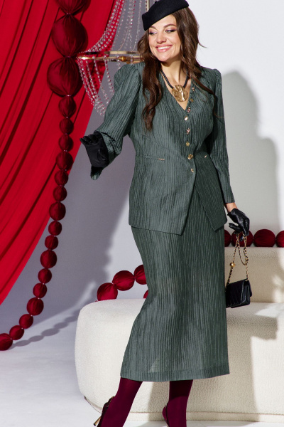 Жакет, юбка Vittoria Queen 27533 темно-зеленый - фото 4