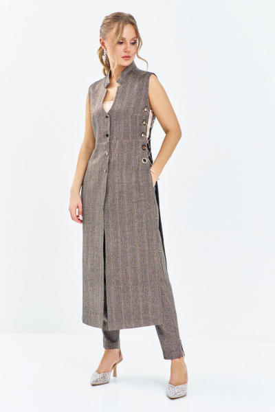 Брюки, жилет Euromoda 645 коричневые_оттенки - фото 1