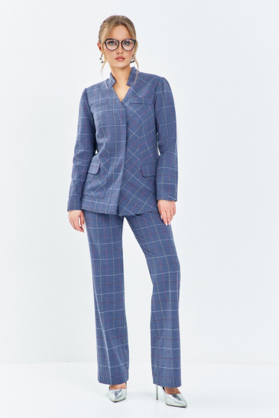 Брюки, жакет Euromoda 647 голубая_клетка - фото 1
