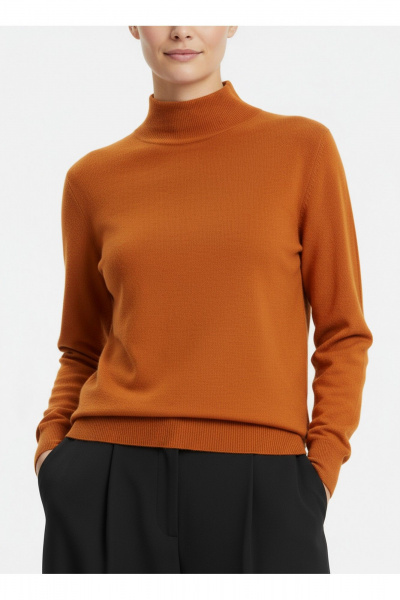 Демисезонный вязаный свитер прямого силуэта с ластичным воротником Полесье С3316-15 5С1754-Д43 158,164 облепиха - фото 3