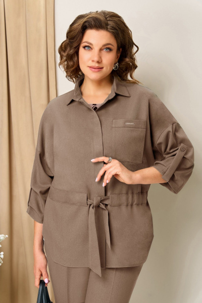 Блуза, брюки, жакет VOLNA 1398 кофейно-бежевый - фото 2