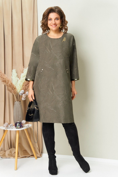 Платье VOLNA 1453 оливковый - фото 3