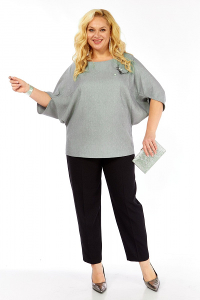 Блуза, брюки Элль-стиль 2436 серый_черный - фото 19