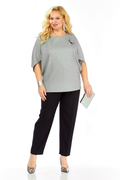 Блуза, брюки Элль-стиль 2436 серый_черный - фото 13