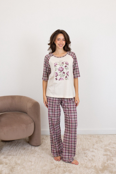 Брюки, майка Купалинка 40101G.158-164 к.ваниль,клетка - фото 1