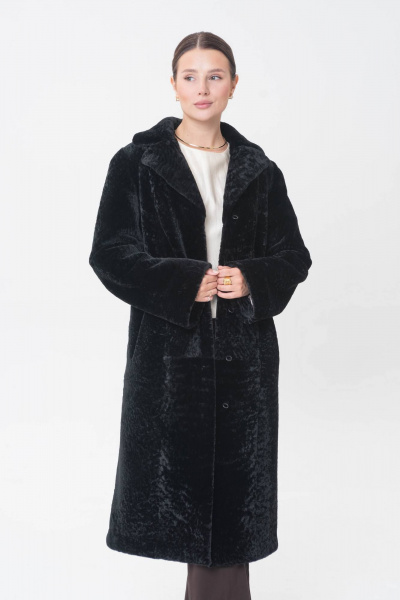 Элегантная шуба из овчины с воротником и разрезами Мехофф Марго110.12-30 черный - фото 7