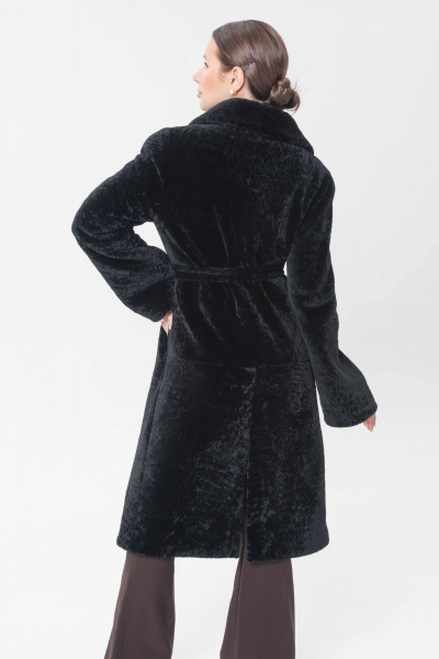 Элегантная шуба из овчины с воротником и разрезами Мехофф Марго110.12-30 черный - фото 6