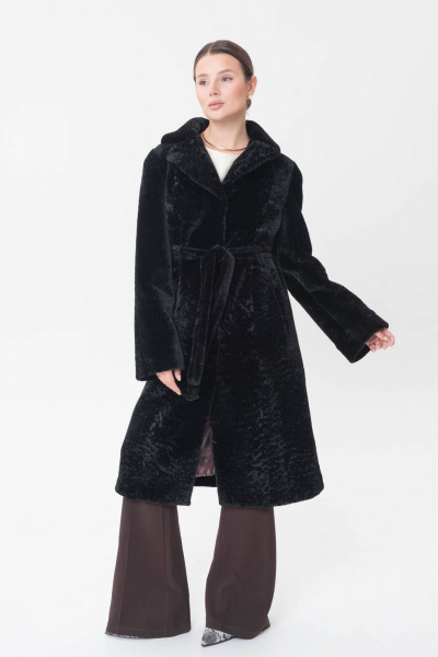 Элегантная шуба из овчины с воротником и разрезами Мехофф Марго110.12-30 черный - фото 5