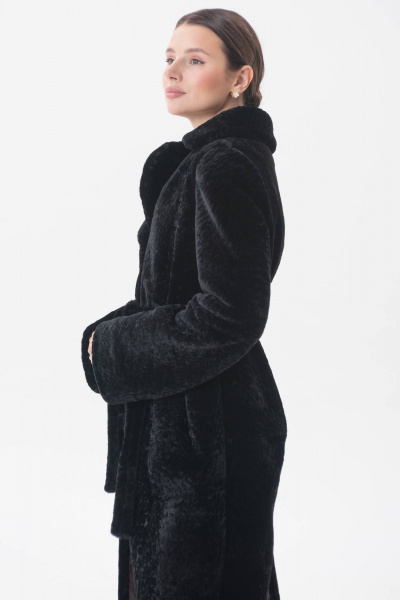 Элегантная шуба из овчины с воротником и разрезами Мехофф Марго110.12-30 черный - фото 3