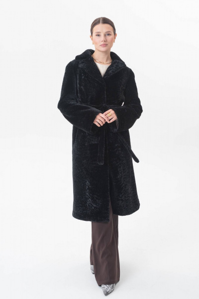 Элегантная шуба из овчины с воротником и разрезами Мехофф Марго110.12-30 черный - фото 1