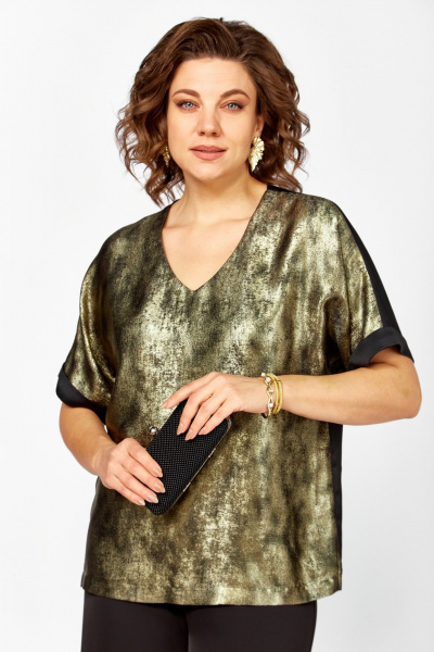 Блуза, брюки БагираАнТа 1076 черный-золото - фото 2