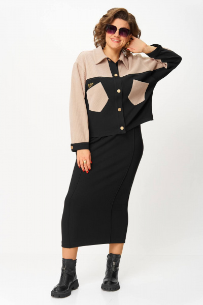 Жакет, юбка Karina deLux M-1399 черно-бежевый - фото 3