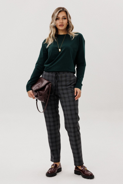 Брюки, джемпер Ma Vie М-711 серая_клетка_изумрудный - фото 2