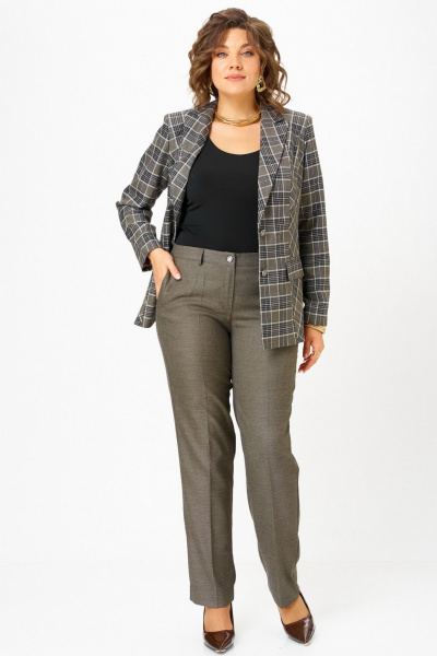 Брюки, жакет БелЭльСтиль 412-3_14_22+609-3_23_22 клетка+коричневый - фото 9