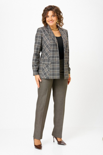 Брюки, жакет БелЭльСтиль 412-3_14_22+609-3_23_22 клетка+коричневый - фото 6