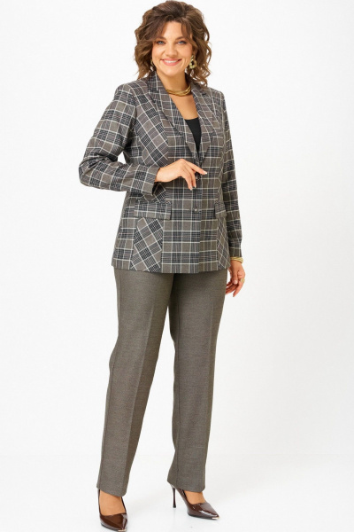 Брюки, жакет БелЭльСтиль 412-3_14_22+609-3_23_22 клетка+коричневый - фото 1