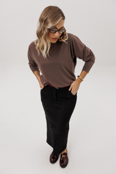 Джемпер, юбка Ma Vie М-717 коричневый_и_черный - фото 5