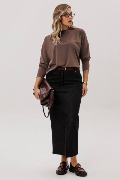 Джемпер, юбка Ma Vie М-717 коричневый_и_черный - фото 3