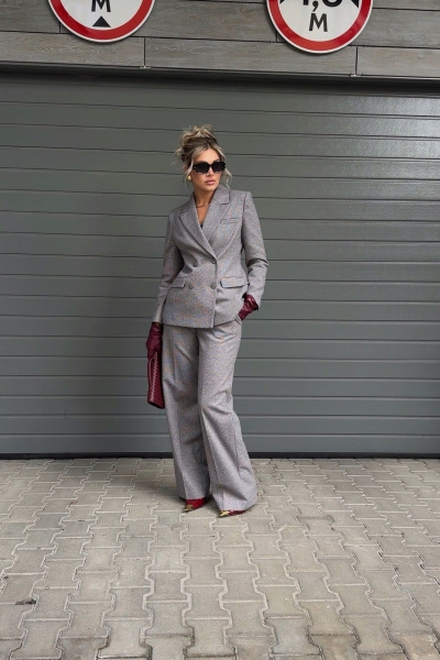 Жакет DNM 041 мелкий_квадратик_серо-бежевый - фото 1