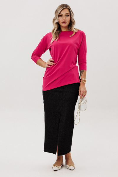 Джемпер, юбка Ma Vie М-725 малиновый_и_черный - фото 6