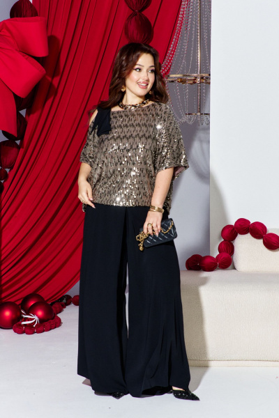 Блуза, брюки Vittoria Queen 26233 капучино_черный - фото 2