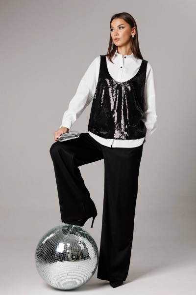 Блуза, брюки, майка Ларс Стиль 1169 черный,белый - фото 4