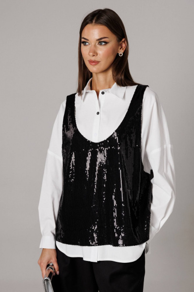 Блуза, брюки, майка Ларс Стиль 1169 черный,белый - фото 3