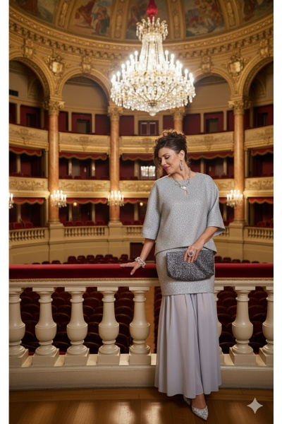 Блуза, юбка Vittoria Queen 27573/1 серебристо-серый - фото 2