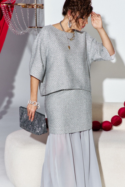 Блуза, юбка Vittoria Queen 27573/1 серебристо-серый - фото 6