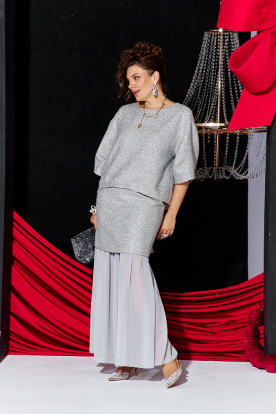 Блуза, юбка Vittoria Queen 27573/1 серебристо-серый - фото 4