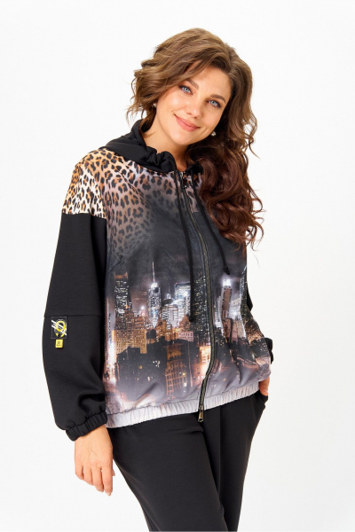 Брюки, куртка Solomeya Lux 946/449 черный+леопардовый_принт - фото 10